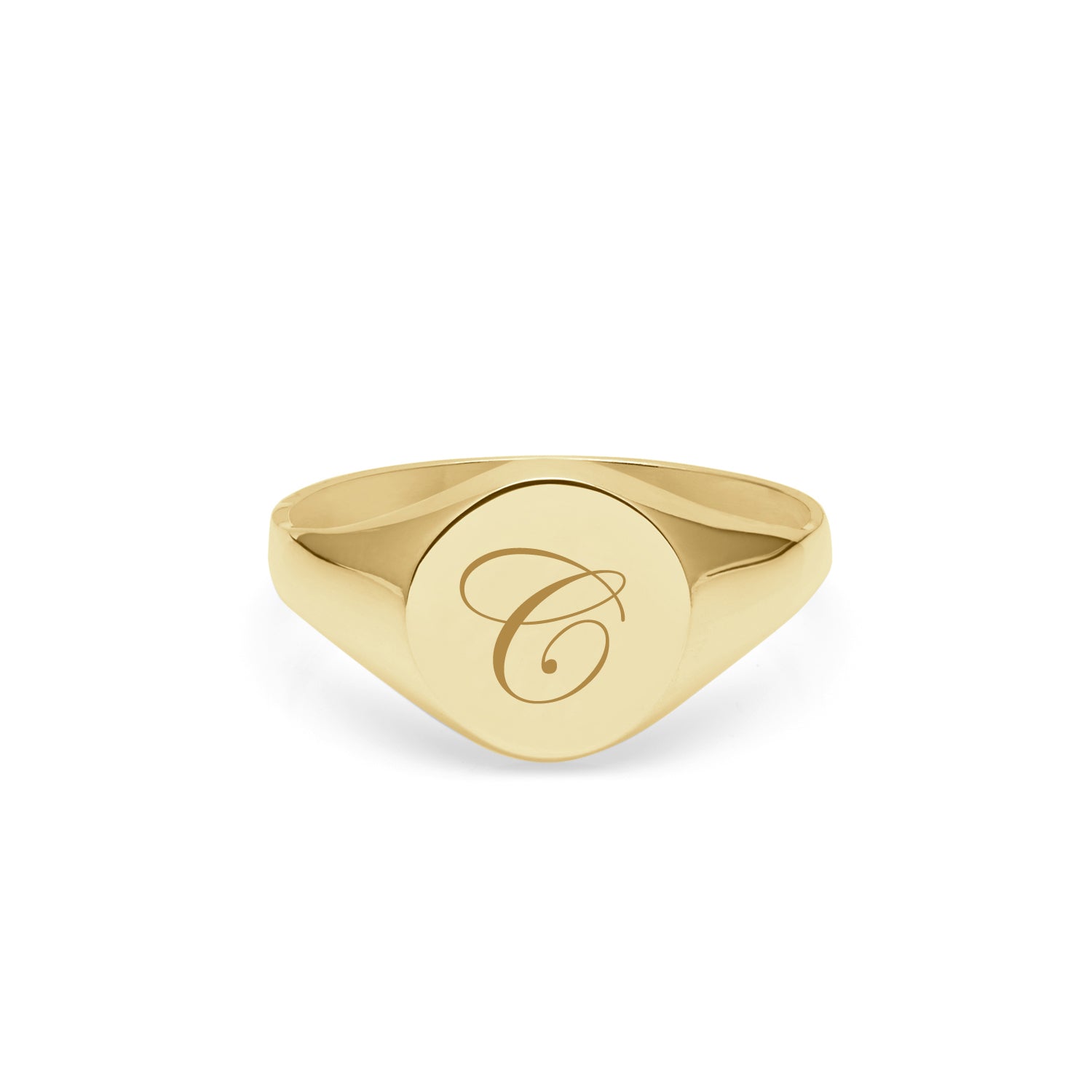 Initial C Edwardian Round Signet Ring - 9k Yellow Gold