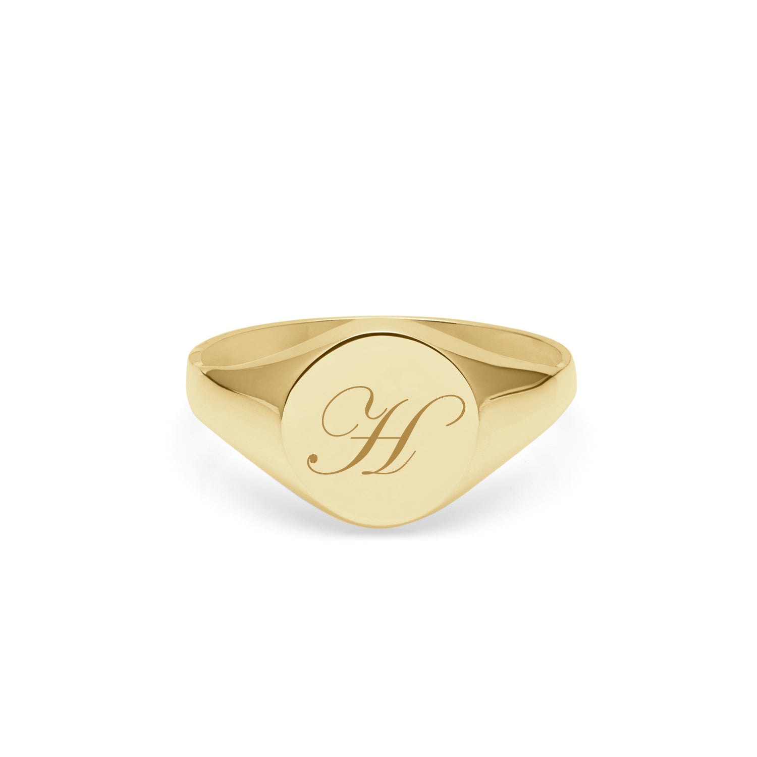 Initial H Edwardian Round Signet Ring - 9k Yellow Gold
