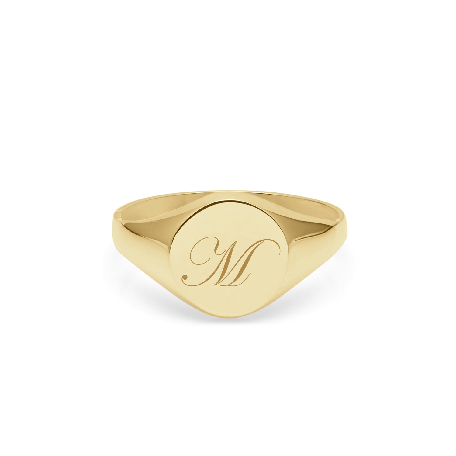Initial M Edwardian Round Signet Ring - 9k Yellow Gold