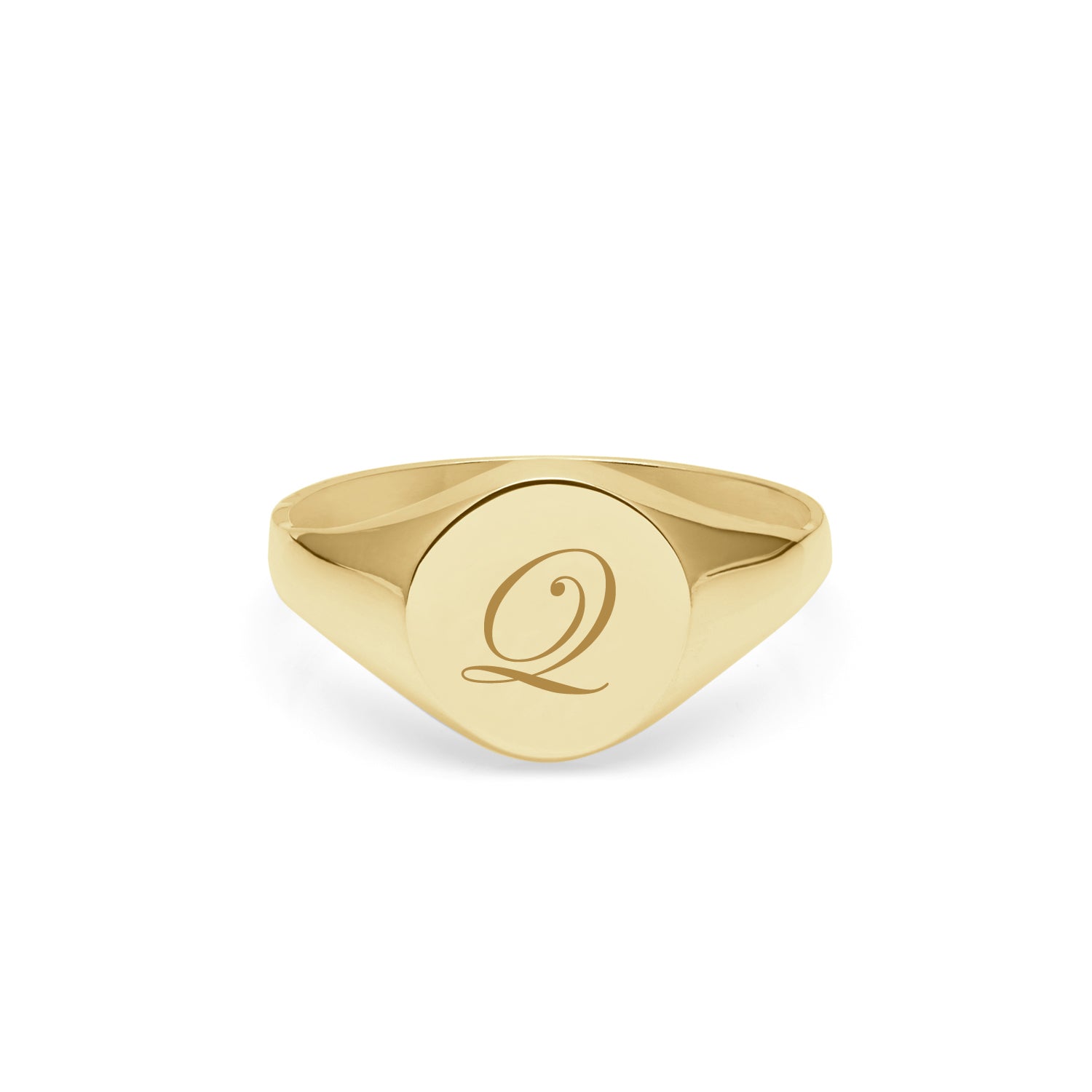 Initial Q Edwardian Round Signet Ring - 9k Yellow Gold