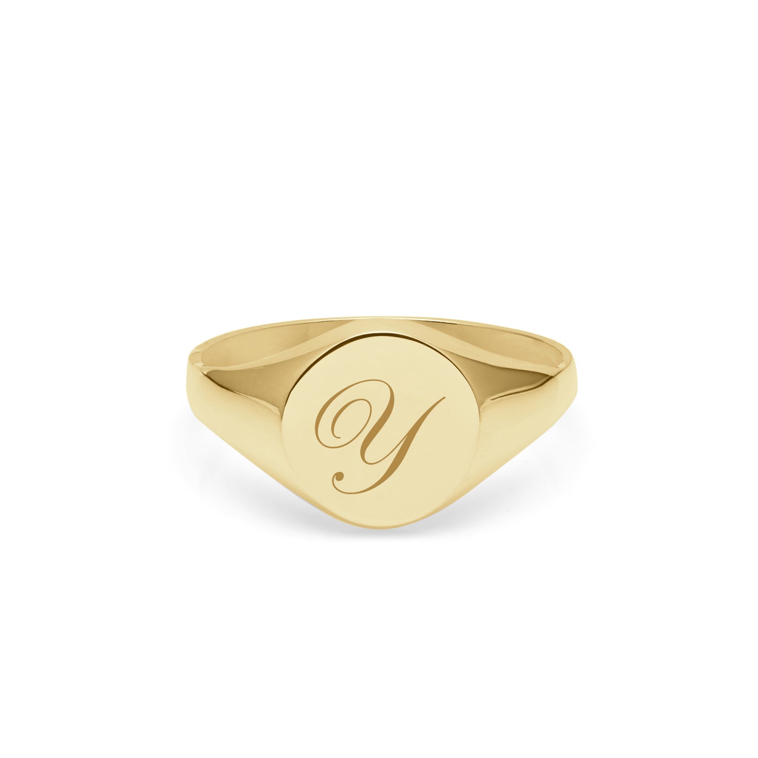 Initial Y Edwardian Round Signet Ring - 9k Yellow Gold