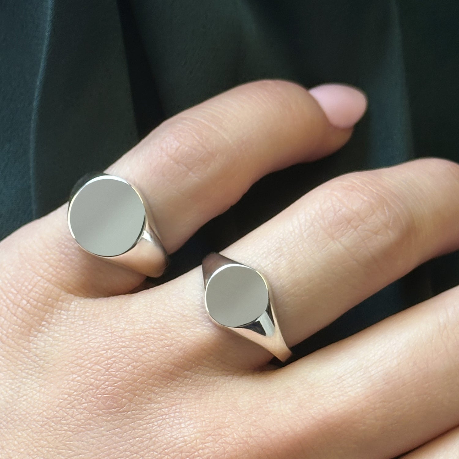 Hand Engraved Initials Round Signet Ring - Recycled Silver 11mm