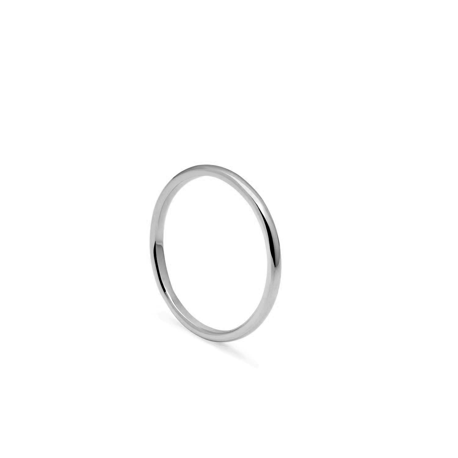Slim D-shape Ring - 18k White Gold