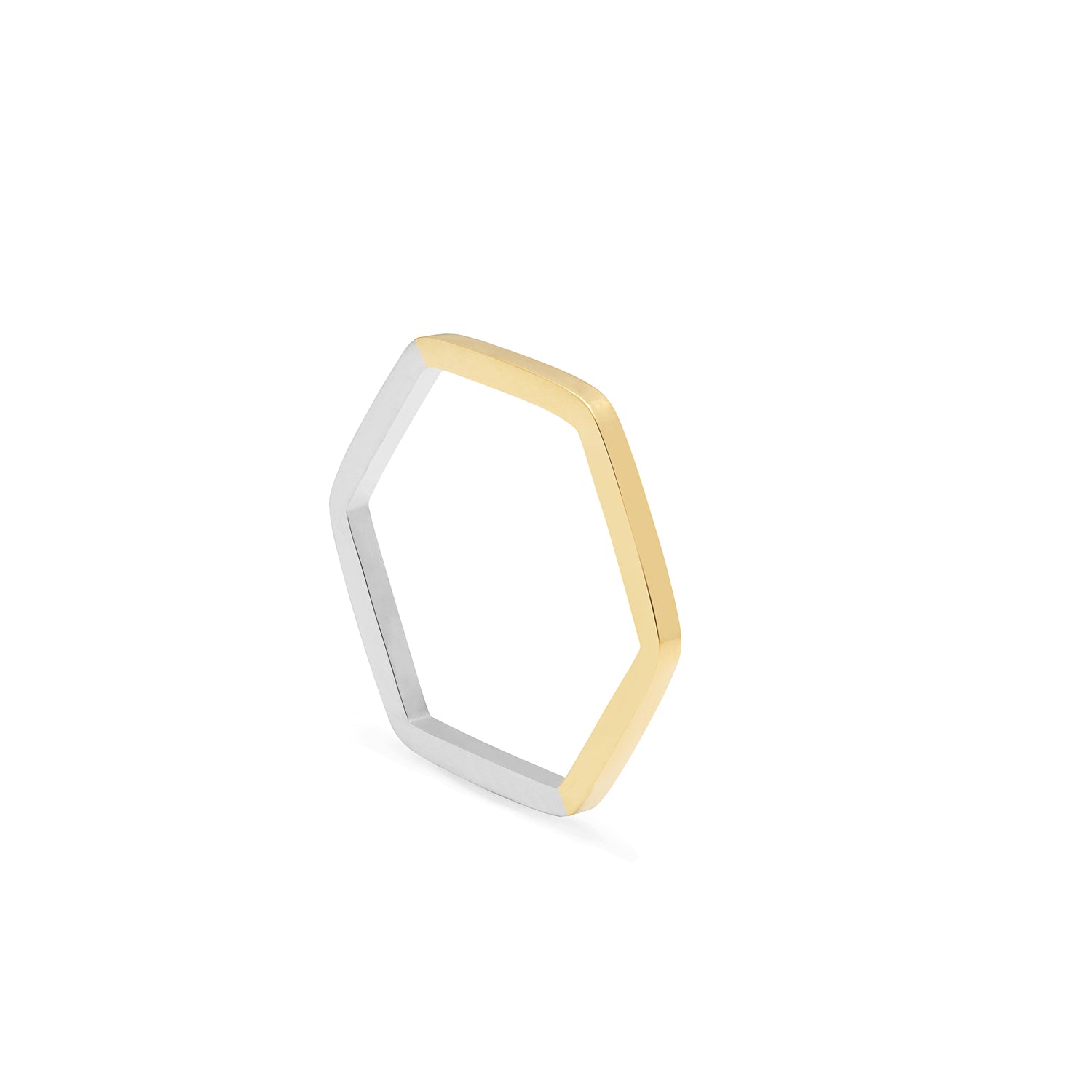 Two-Tone Hexagon Ring - 9k Yellow Gold & Silver