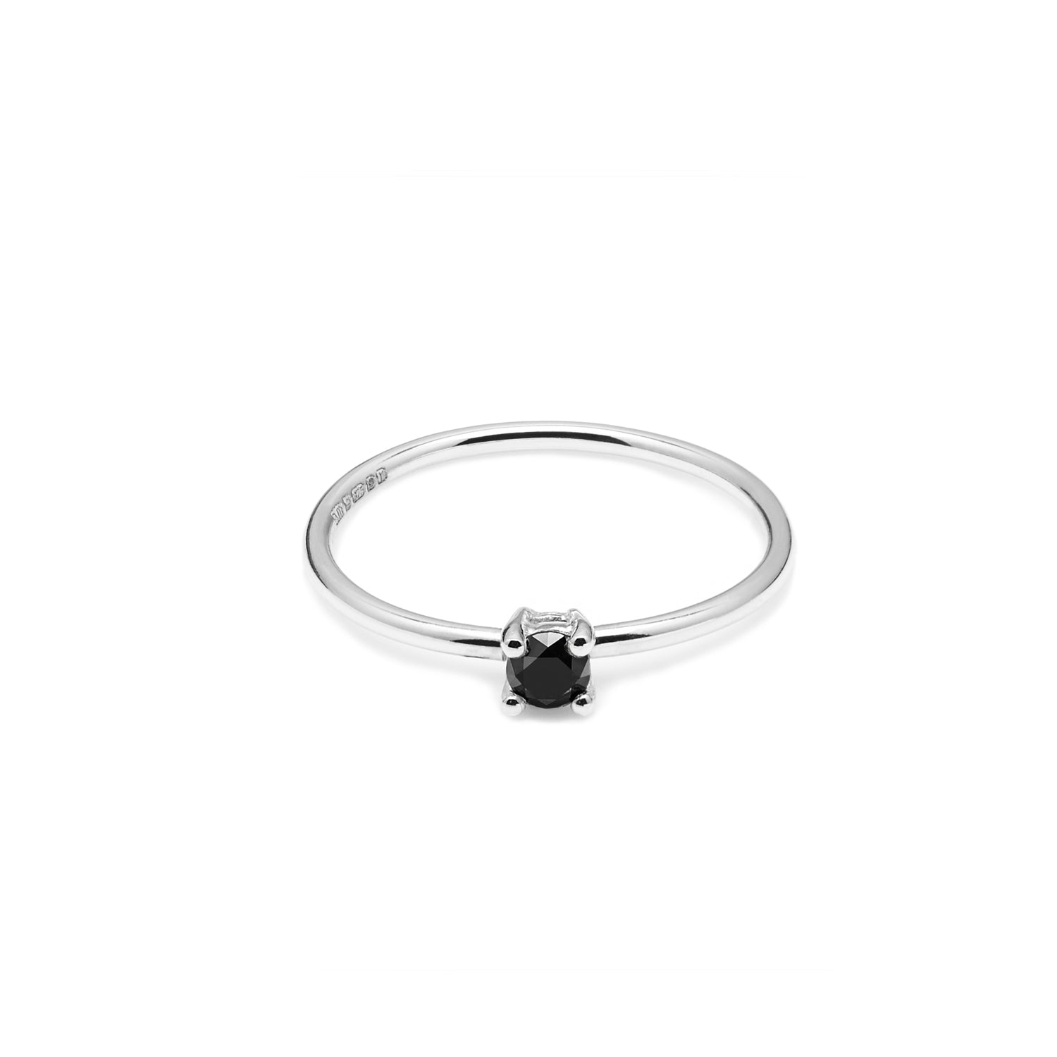18k White Gold & Black Diamond Solitaire Ring - Myia Bonner Jewellery