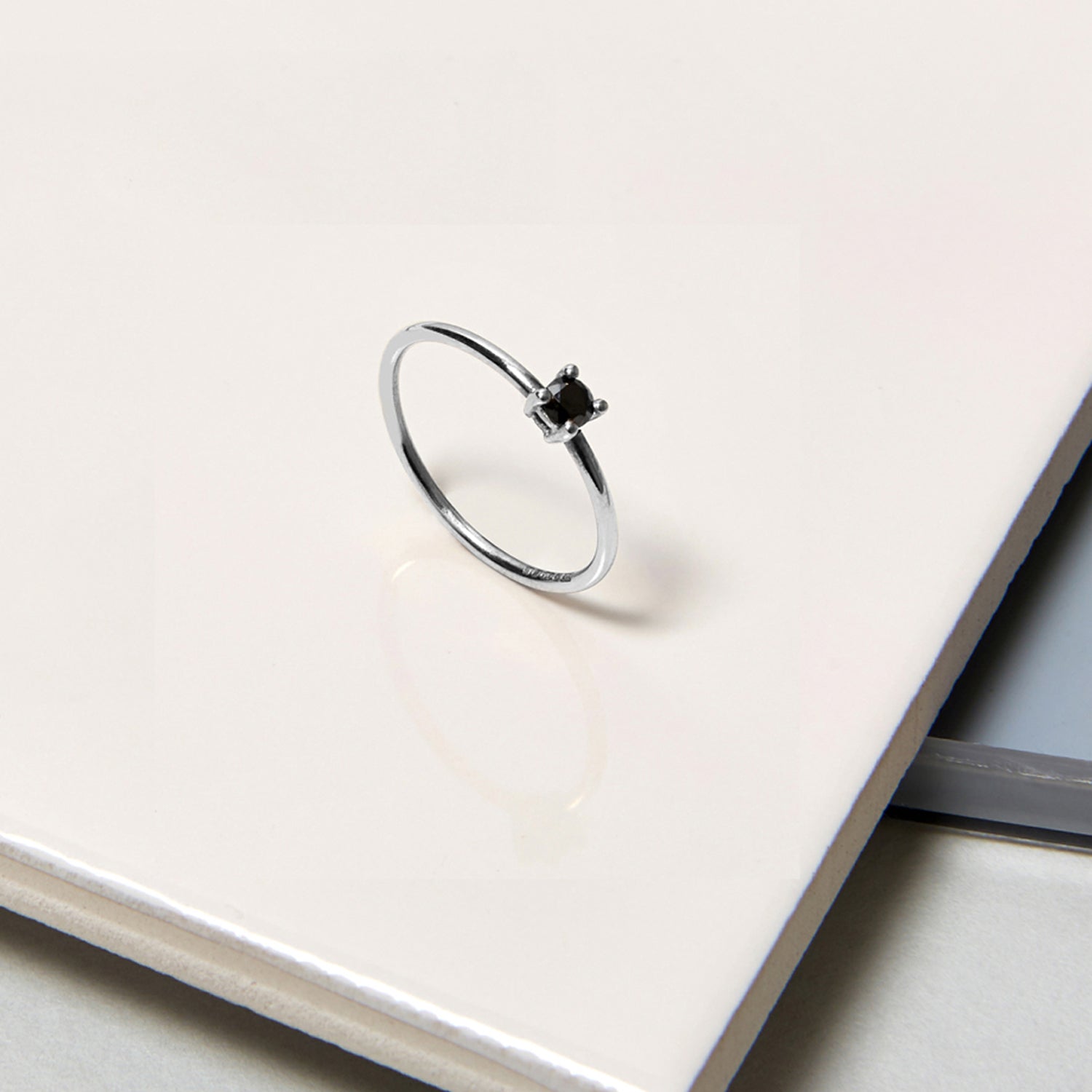 18k White Gold & Black Diamond Solitaire Ring - Myia Bonner Jewellery