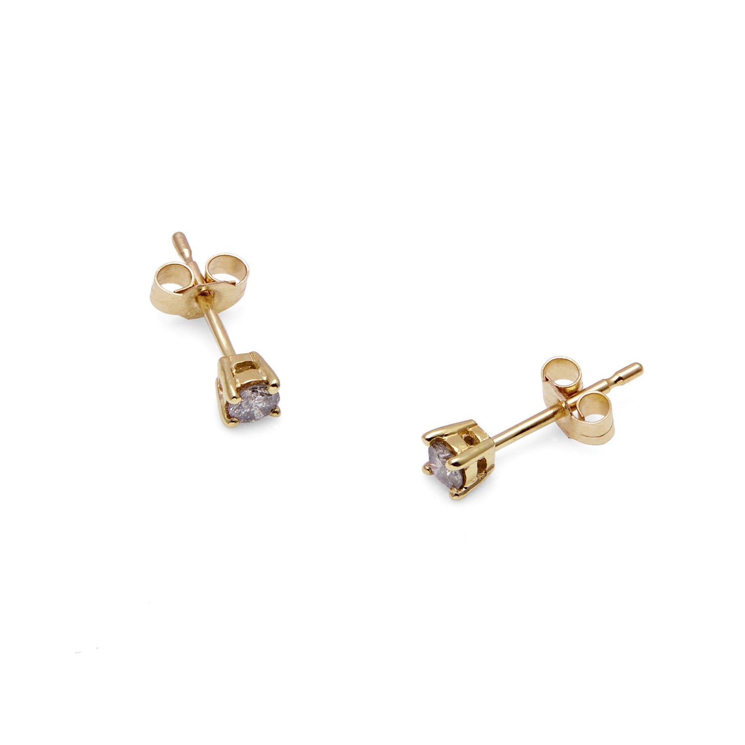18k Yellow Gold & Salt & Pepper Diamond Stud Earrings