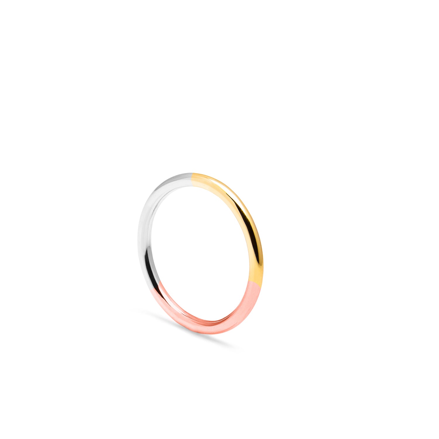 Three-tone Round Ring - 9k Yellow, Rose & White