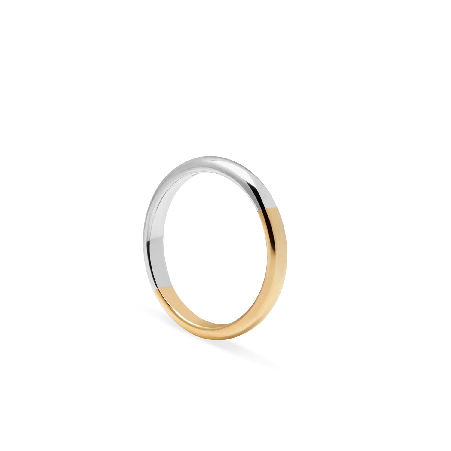 Two-tone 3mm D-shape Ring - 18k Yellow & White Gold