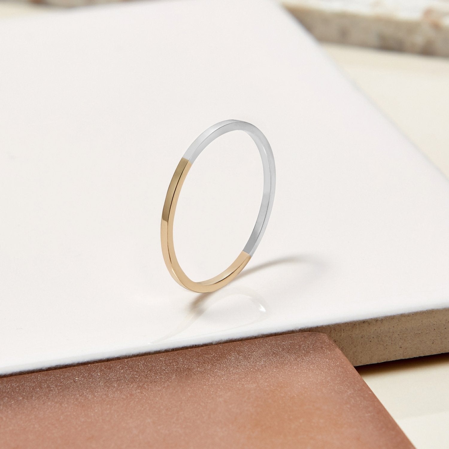 Two-tone Ultra Skinny Square Stacking Ring - 9k Yellow Gold & Silver - Myia Bonner Jewellery