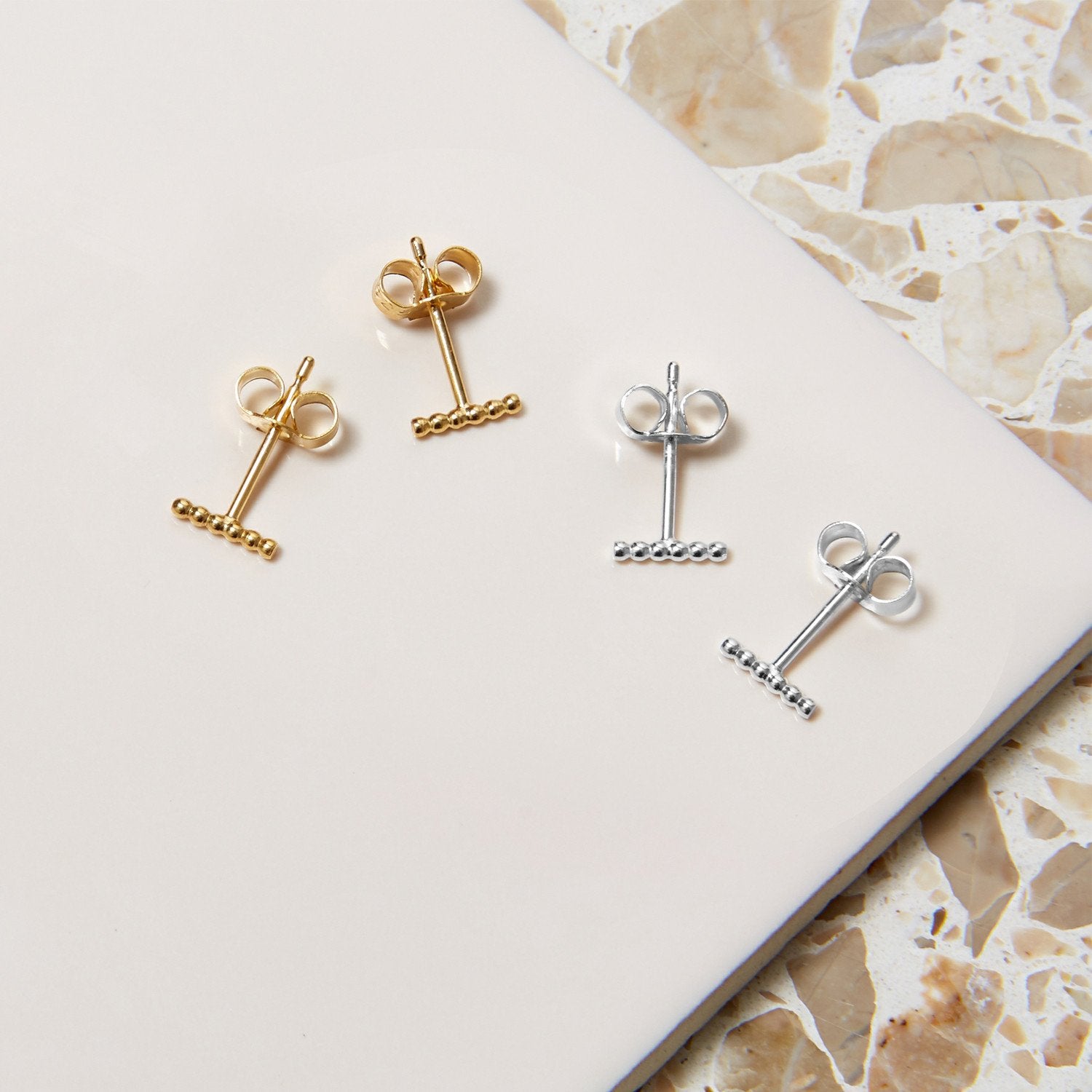 Mini Sphere Bar Stud Earrings - Gold - Myia Bonner Jewellery