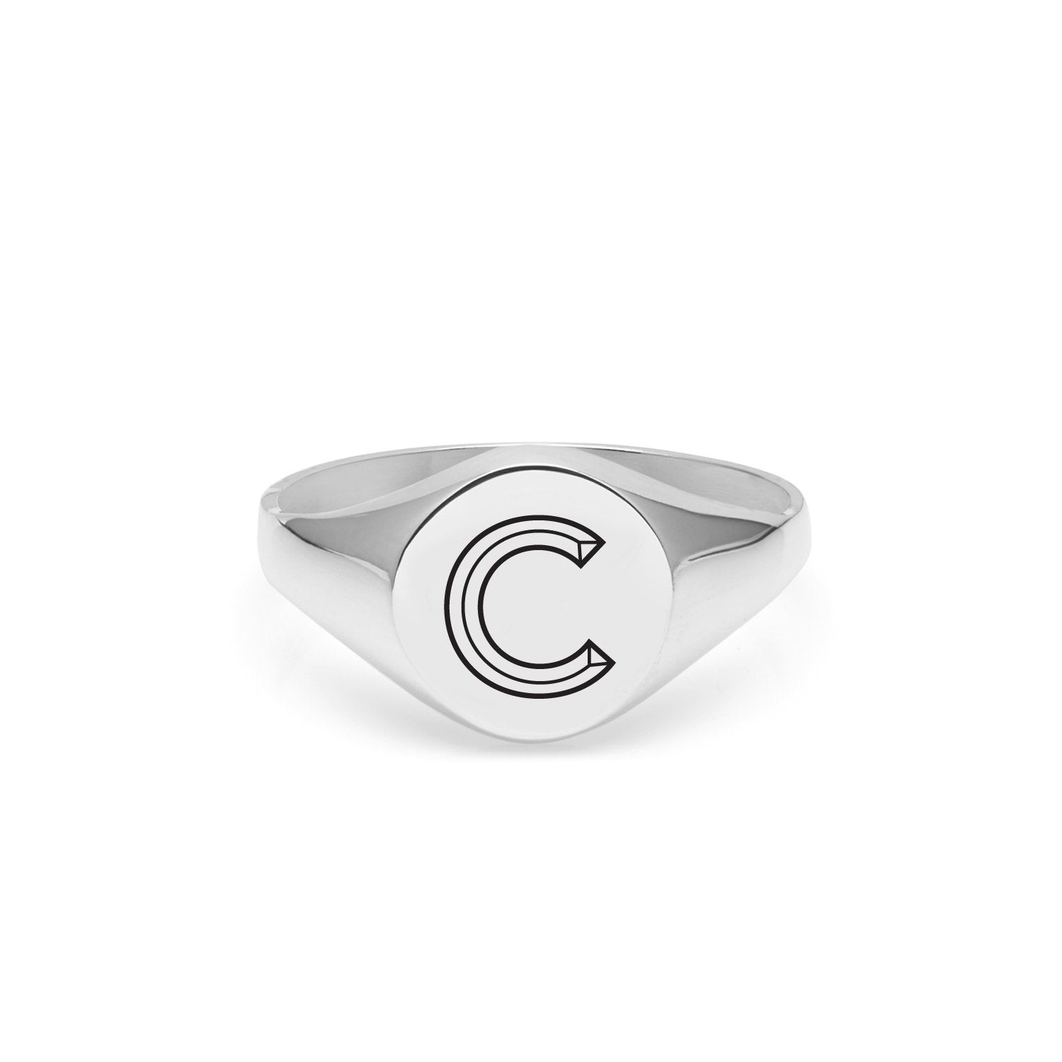 Facett Initial C Round Signet Ring - Silver - Myia Bonner Jewellery
