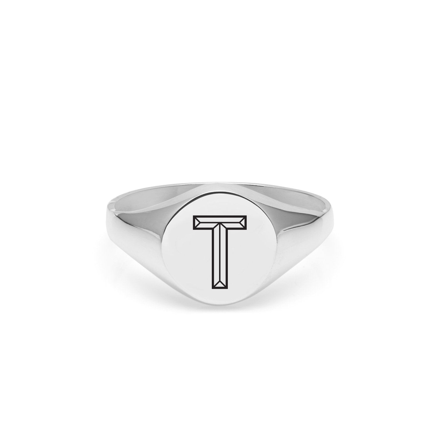 Facett Initial T Round Signet Ring - Silver - Myia Bonner Jewellery