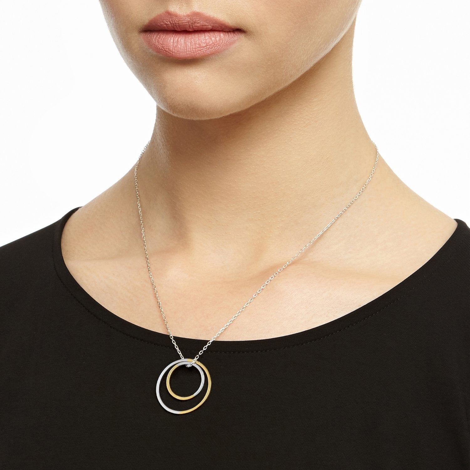 Two-tone Double Circle Necklace - 9k Yellow Gold & Silver - Myia Bonner Jewellery