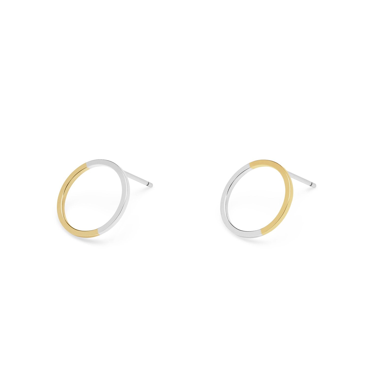 Two-tone Circle Stud Earrings - 9k Yellow Gold & Silver - Myia Bonner Jewellery