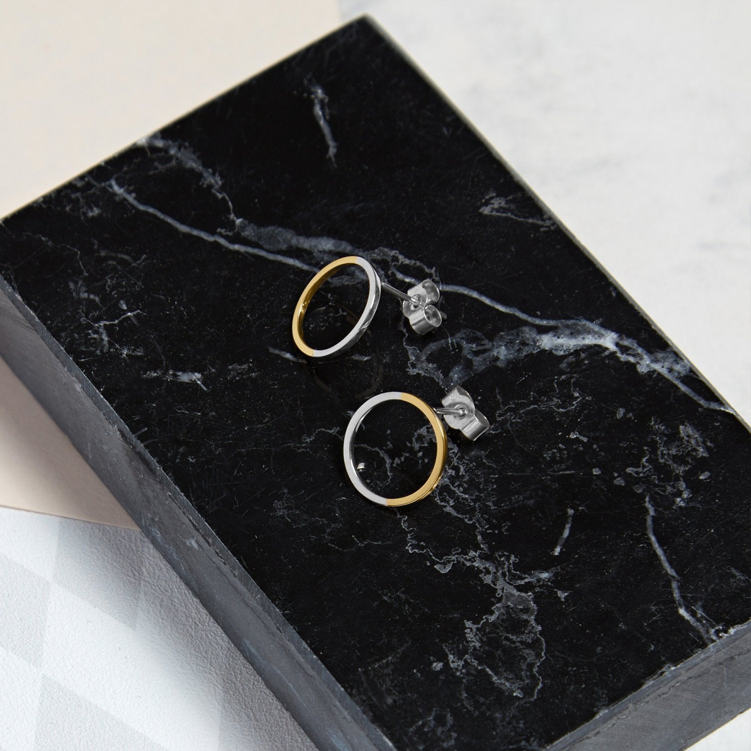 Two-tone Circle Stud Earrings - 9k Yellow Gold & Silver - Myia Bonner Jewellery