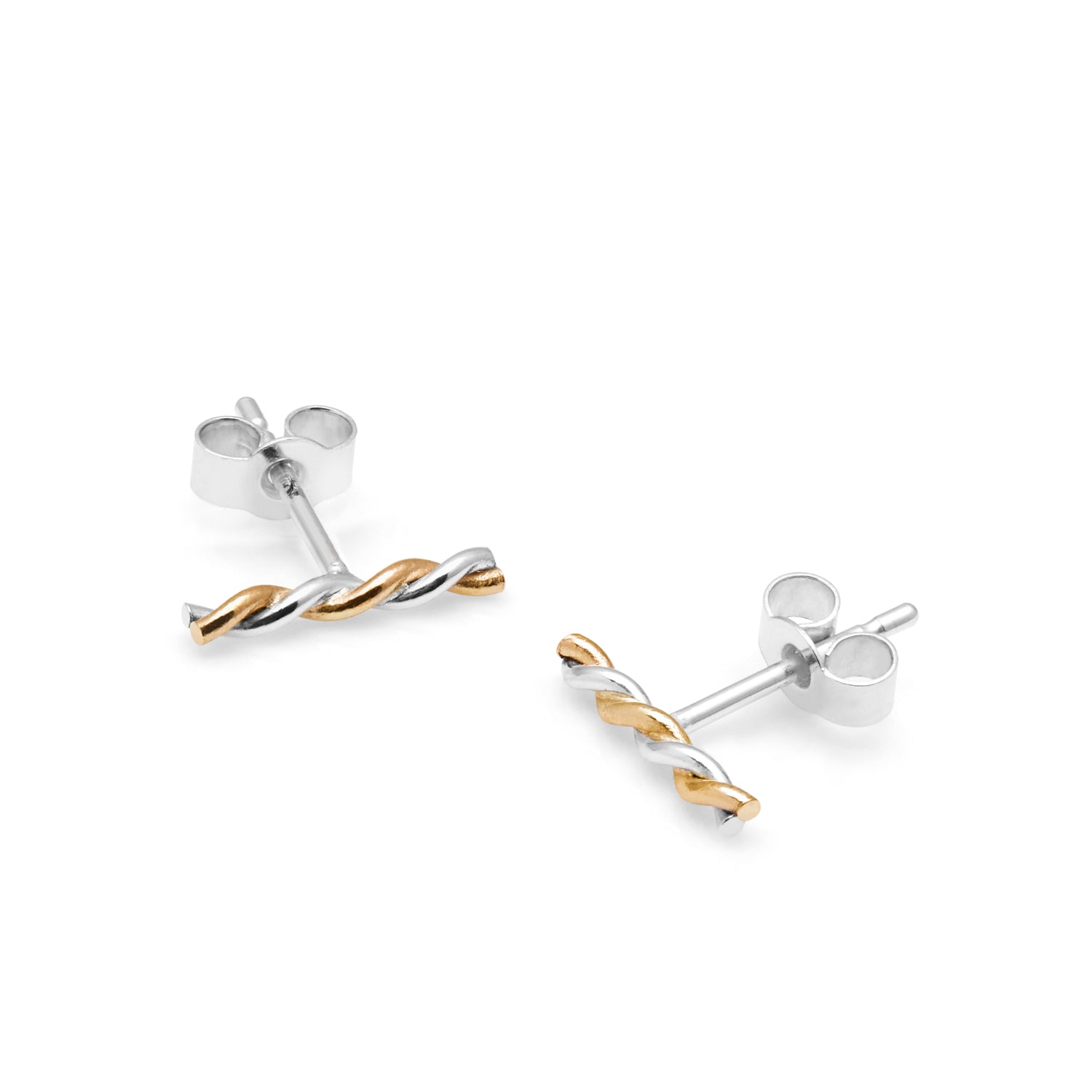 Two-Tone Twisted Bar Stud Earrings - 9k Yellow & White Gold