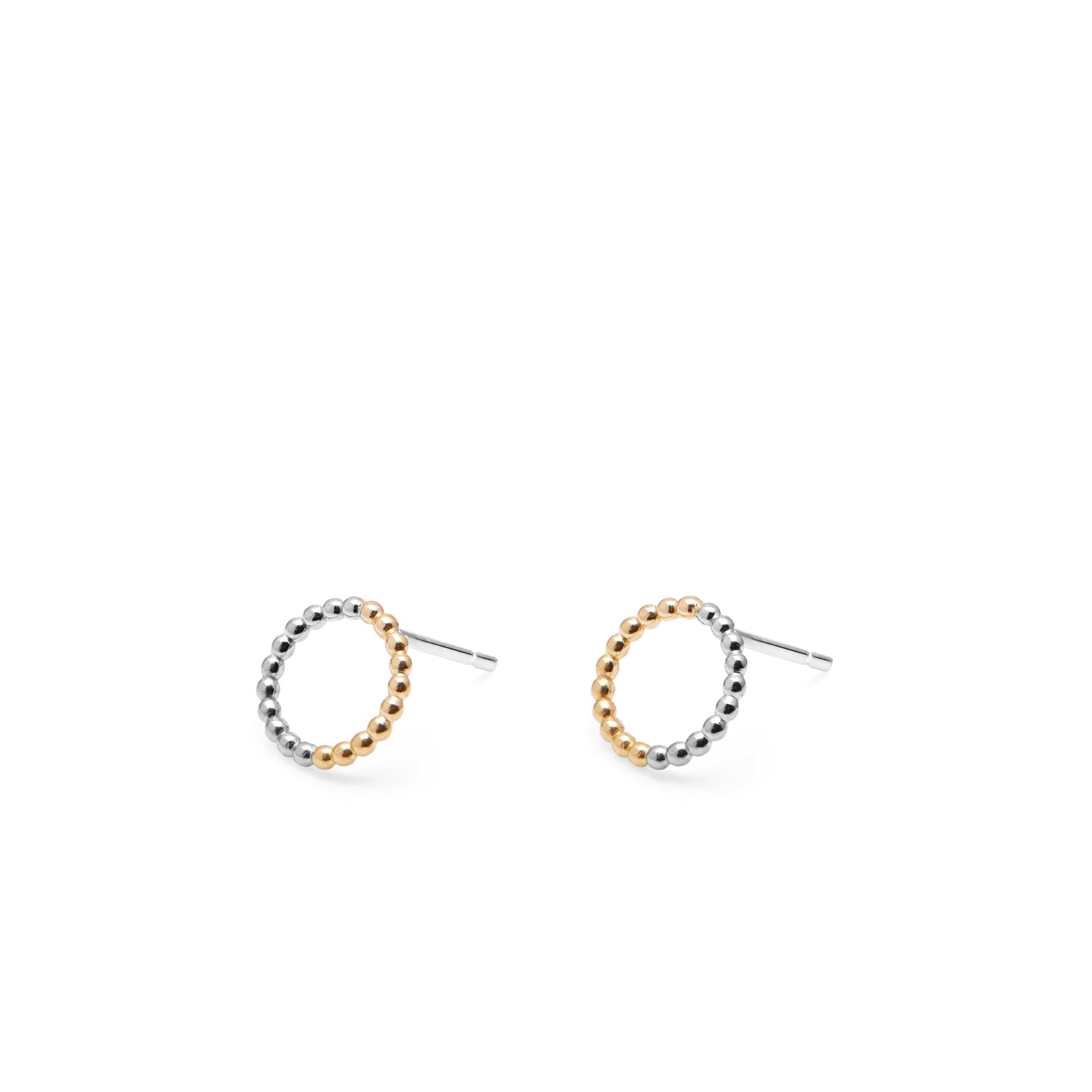 Two-tone Mini Circle Sphere Stud Earrings - 9k Yellow Gold & Silver