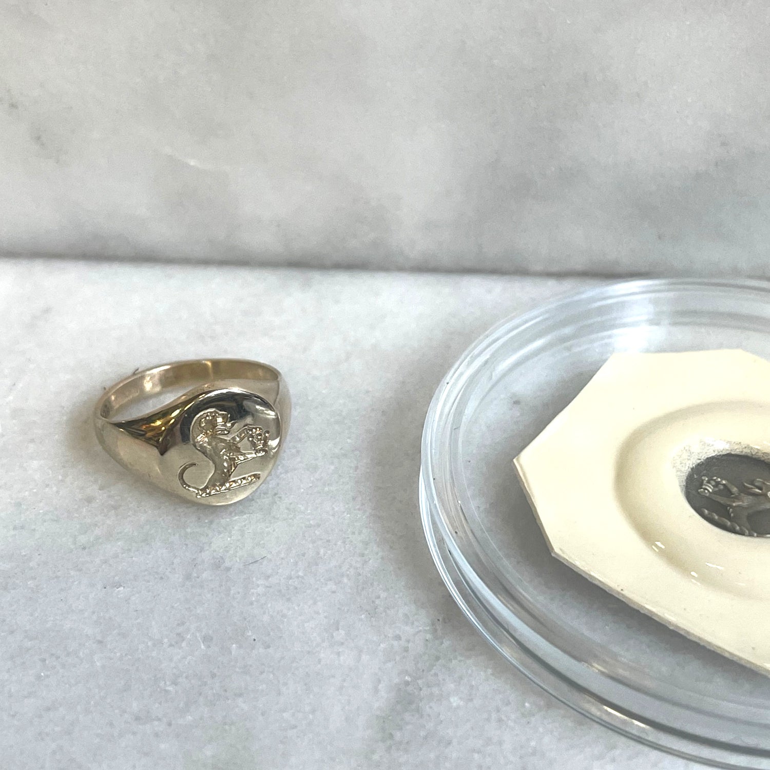 Hand Engraved Crest 9k Yellow Gold Round Signet Ring - From Your Design - 11mm