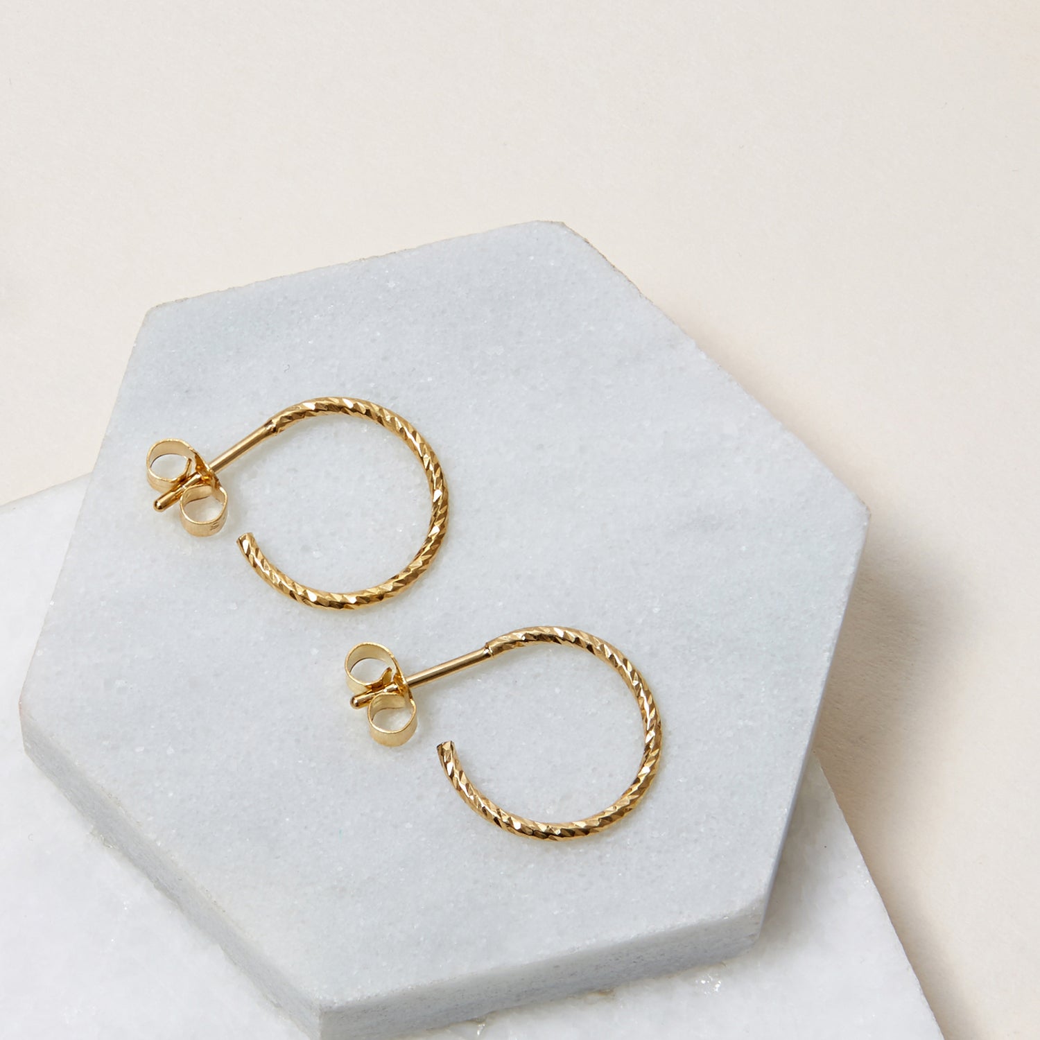 Mini Faceted Hoop Stud Earrings - Gold