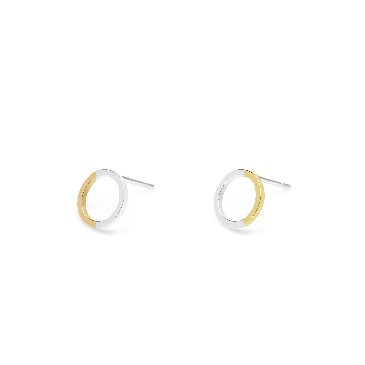 Golden Ratio Mini Circle Stud Earrings - 9k Yellow Gold & Silver