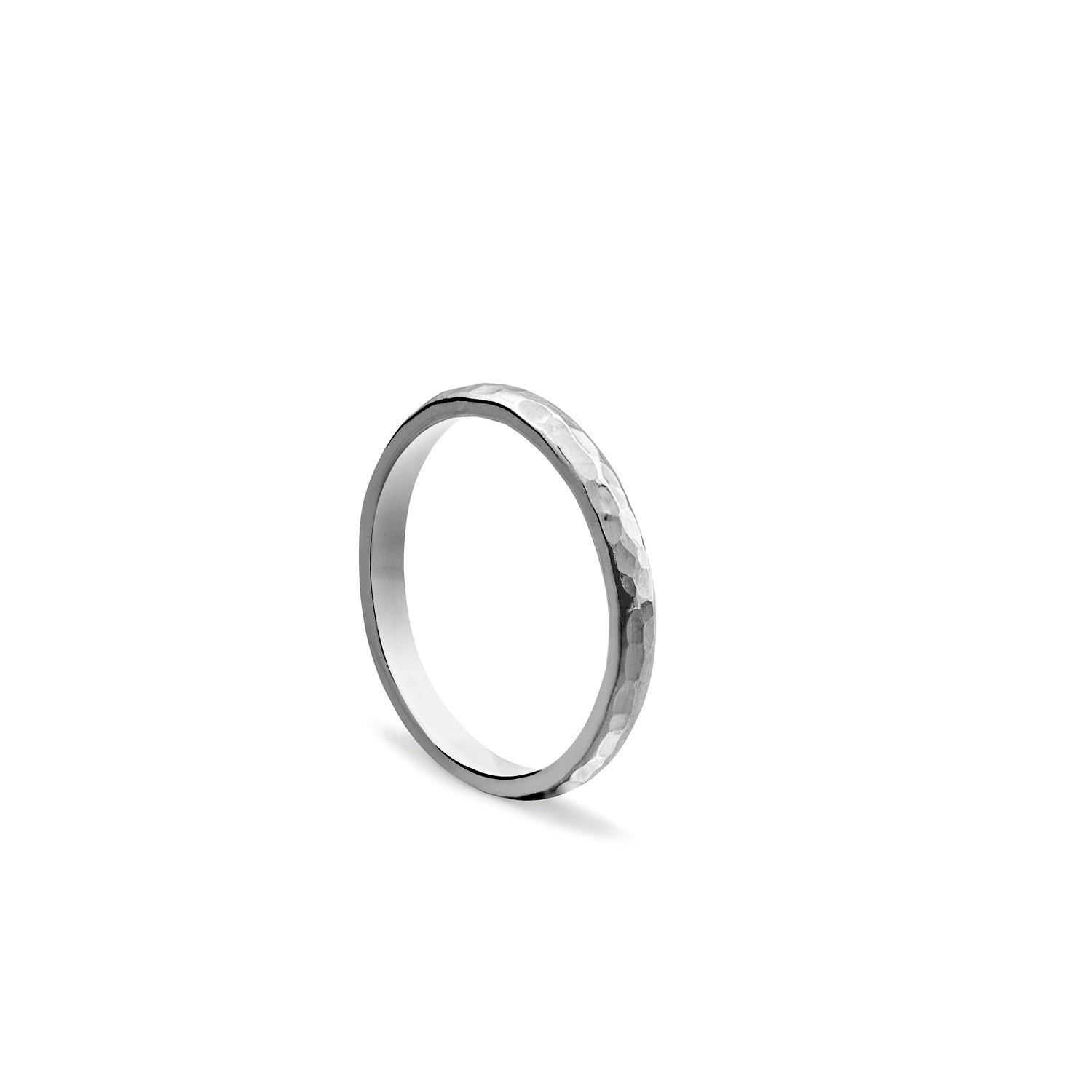 D-shape Hammered Ring - 18k White Gold