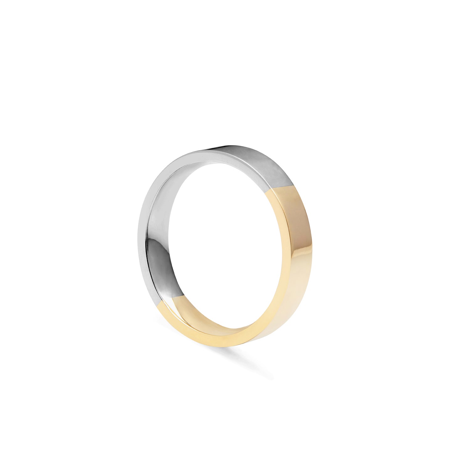 Two-tone 4mm Flat Comfort Fit Band - 18k Yellow & White Gold