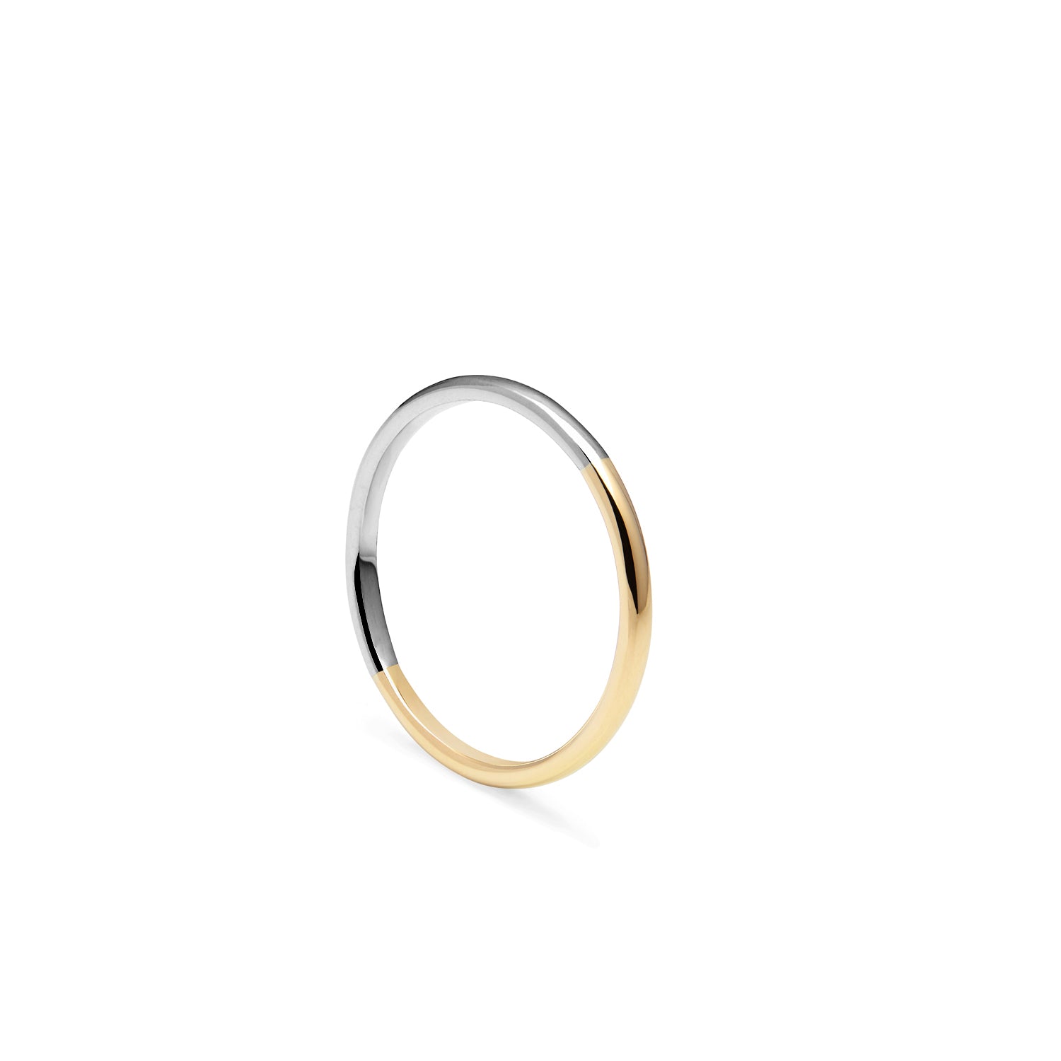 Two-tone Slim D-shape Ring - 18k Yellow & White Gold