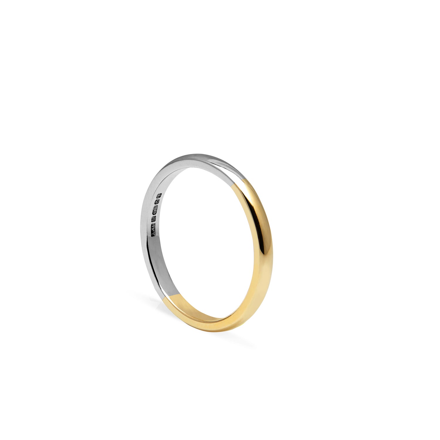 Two-tone D-shape Ring - 18k Yellow & White Gold