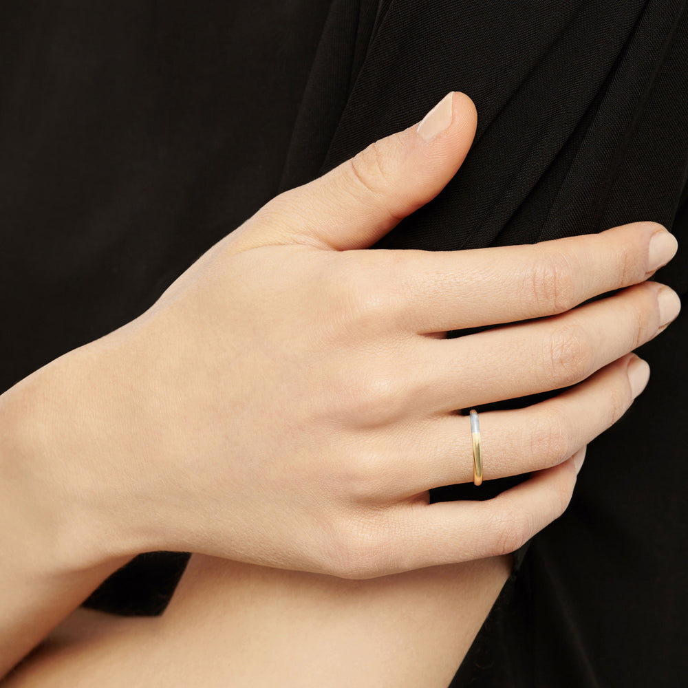 Womens Two-tone D-shape Stacking Ring - 18k Yellow & White Gold