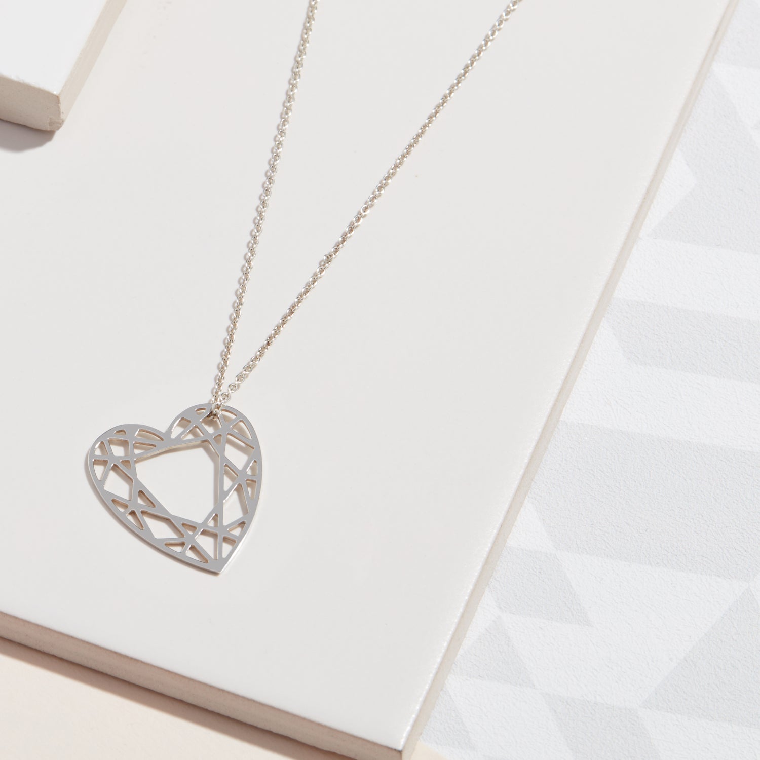 Medium Heart Diamond Necklace - Silver