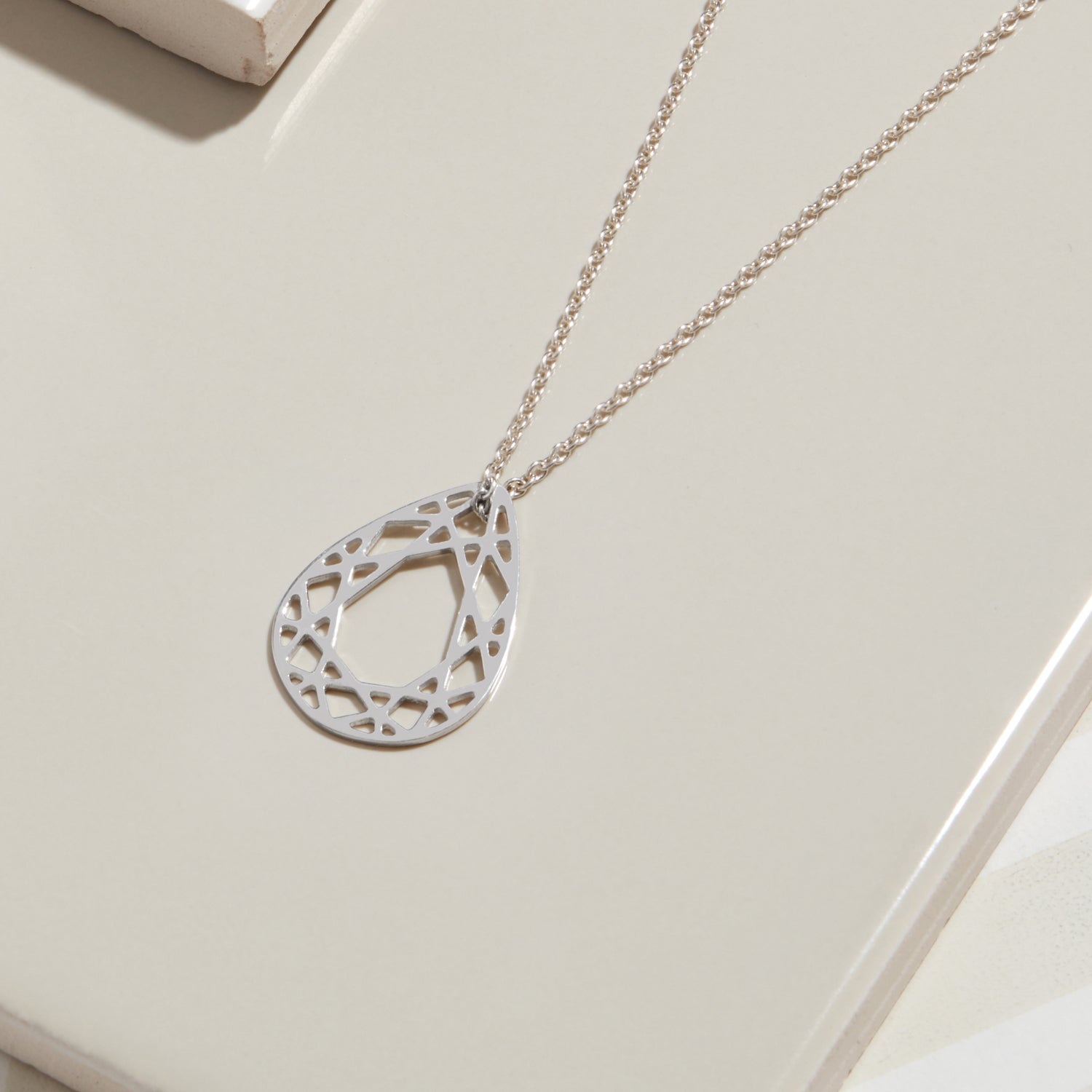 Small Pear Diamond Necklace - Silver