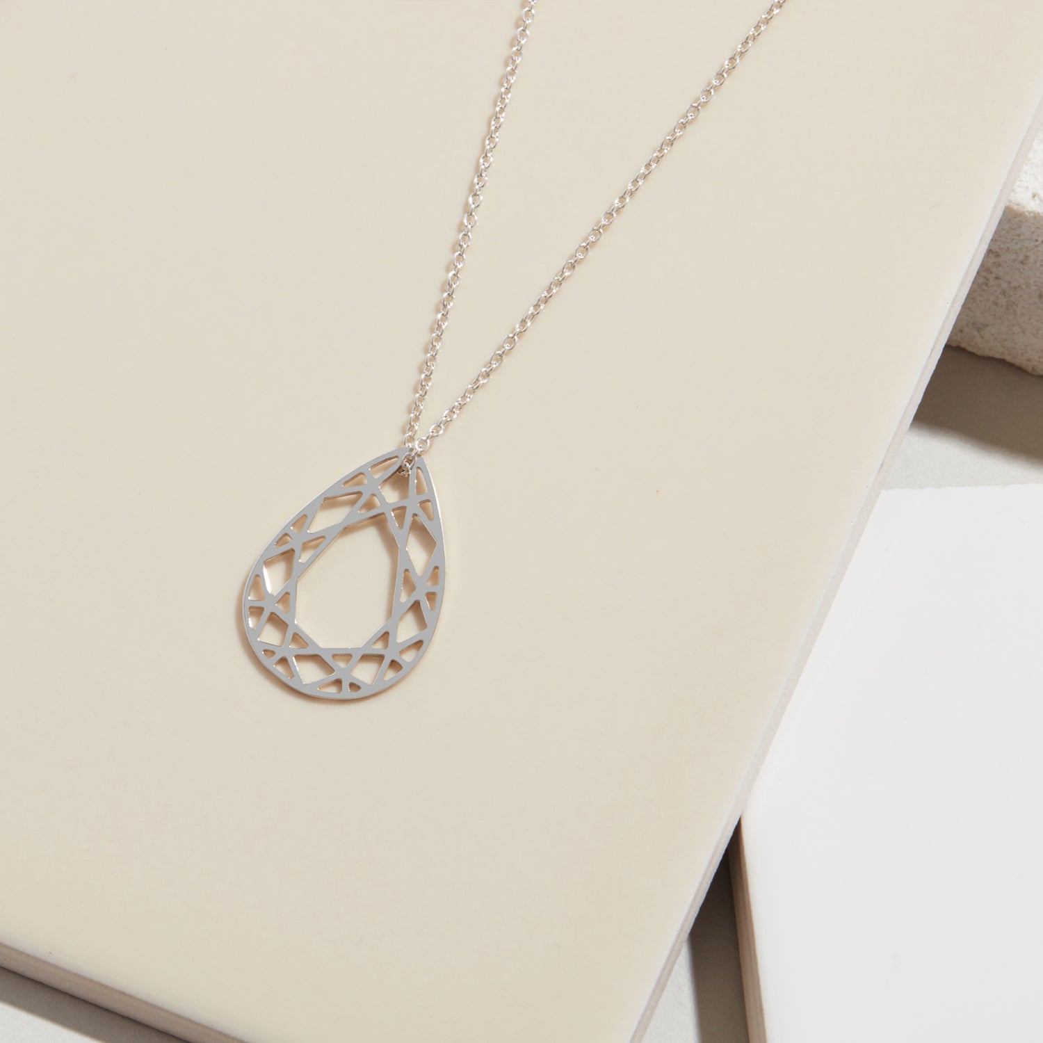 Medium Pear Diamond Necklace - Silver