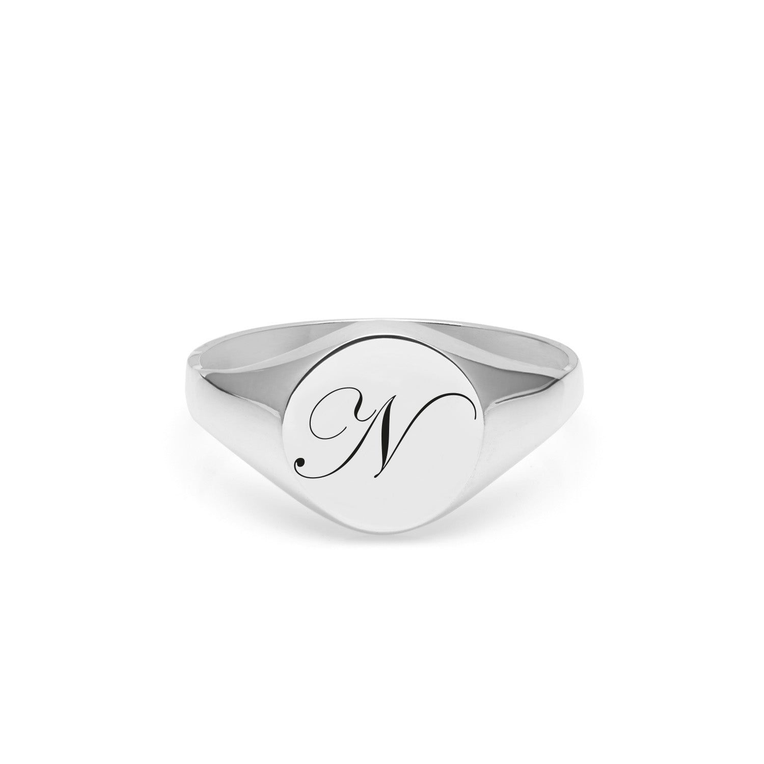 Initial N Edwardian Signet Ring - Silver