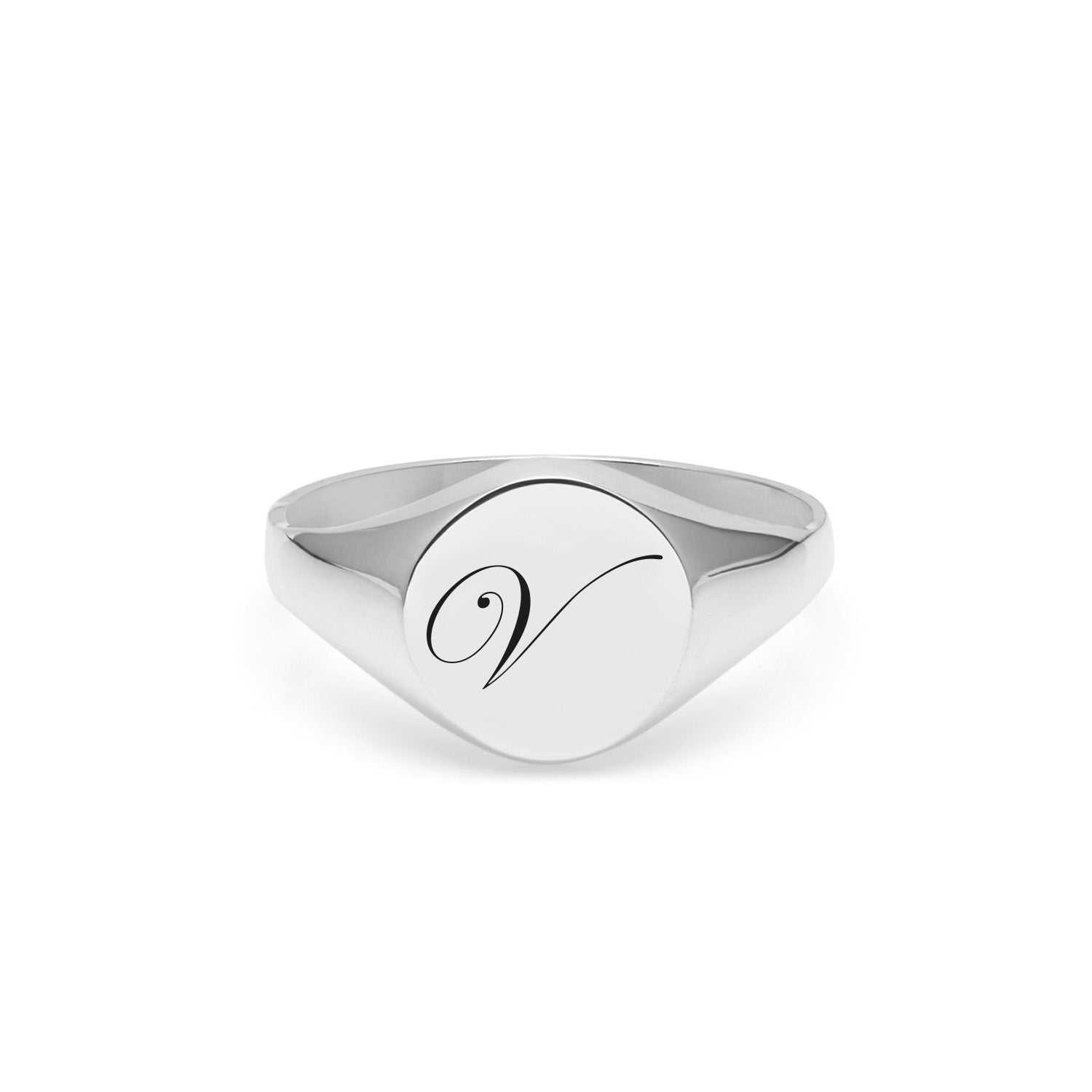 Initial V Edwardian Signet Ring - Silver