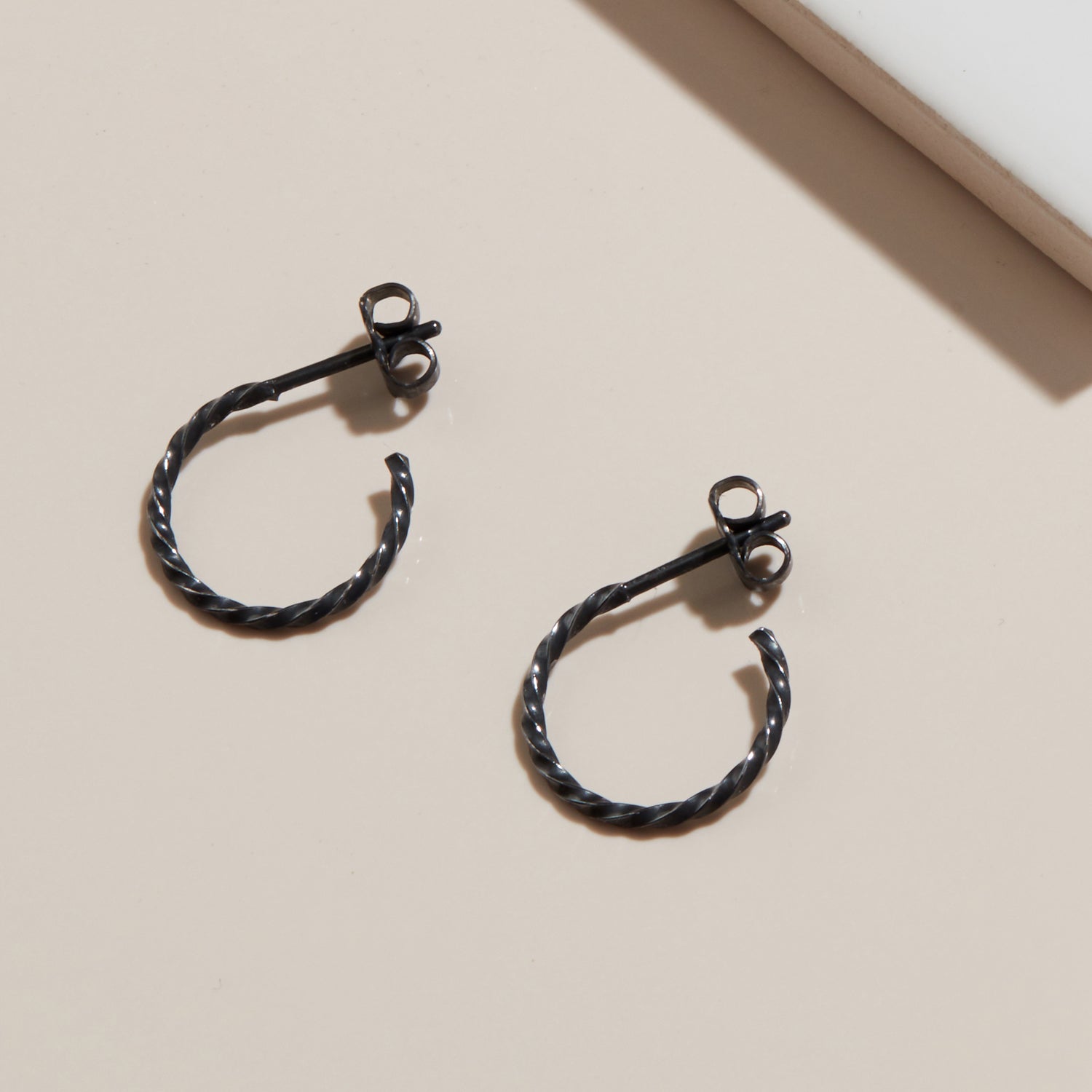 Mini Twist Hoop Stud Earrings - Oxidised Silver