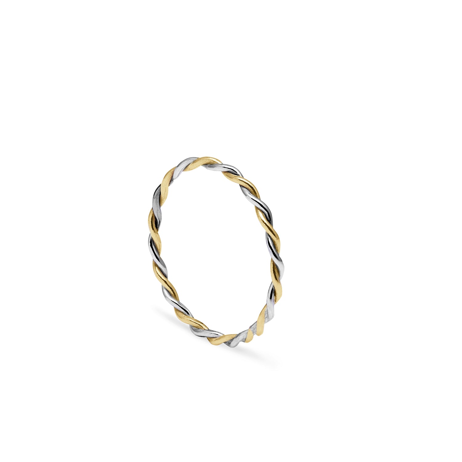 Two-Tone Twisted Skinny Stacking Ring - 18k Yellow & White Gold