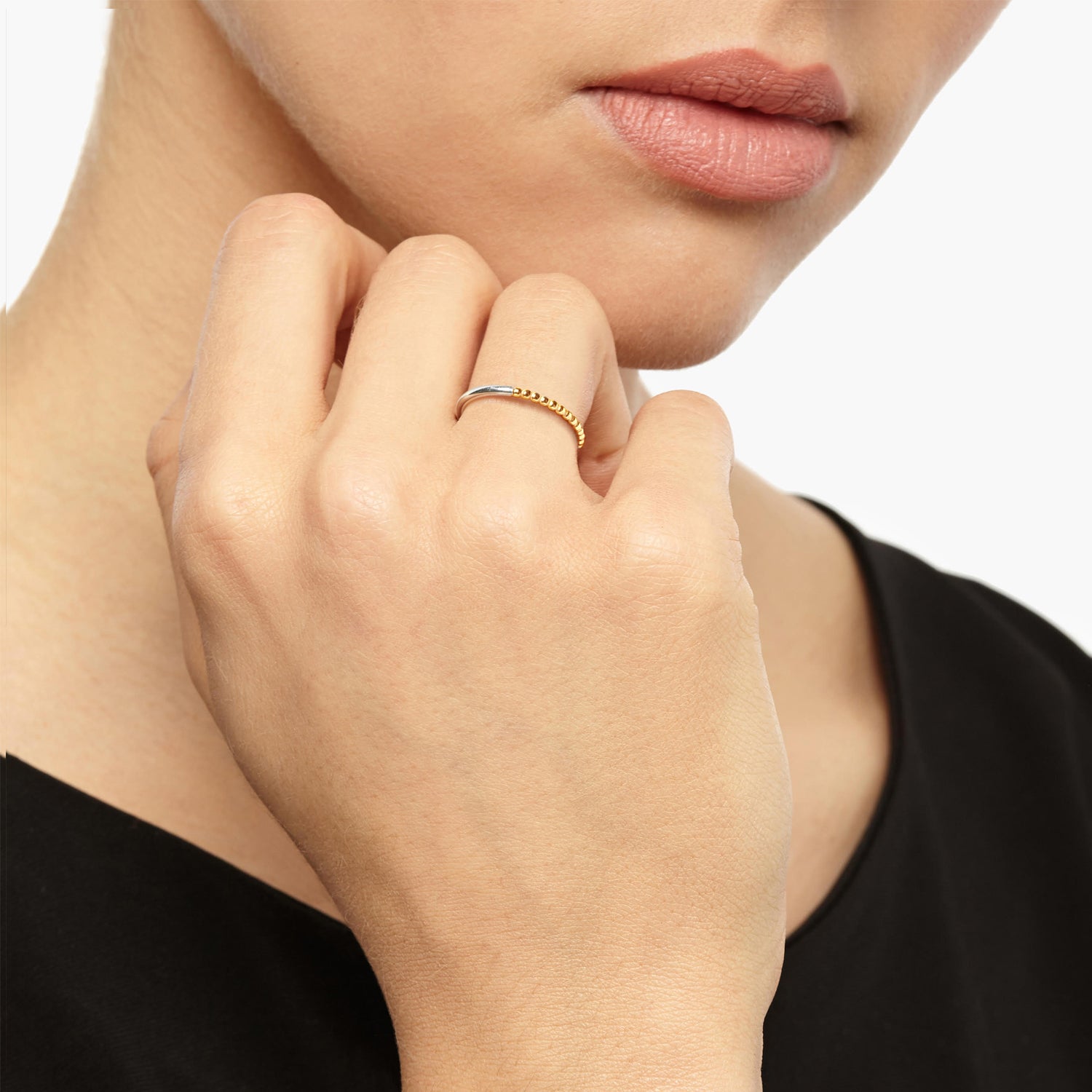 Two-tone Paradox Sphere / Round Ring - 9k Yellow Gold & Silver