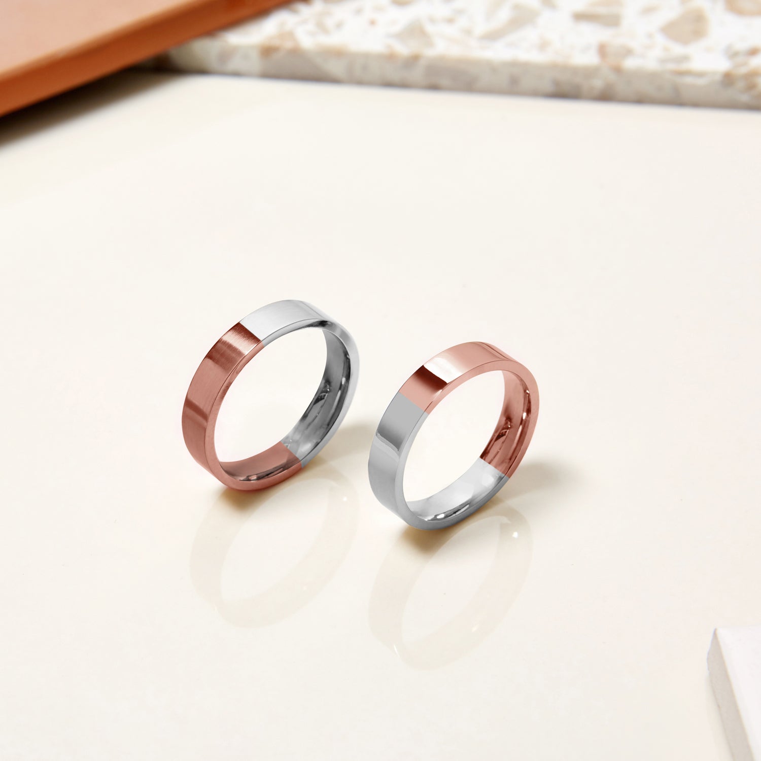 Two-tone 4mm Flat Comfort Fit Band - 9k Rose & White Gold