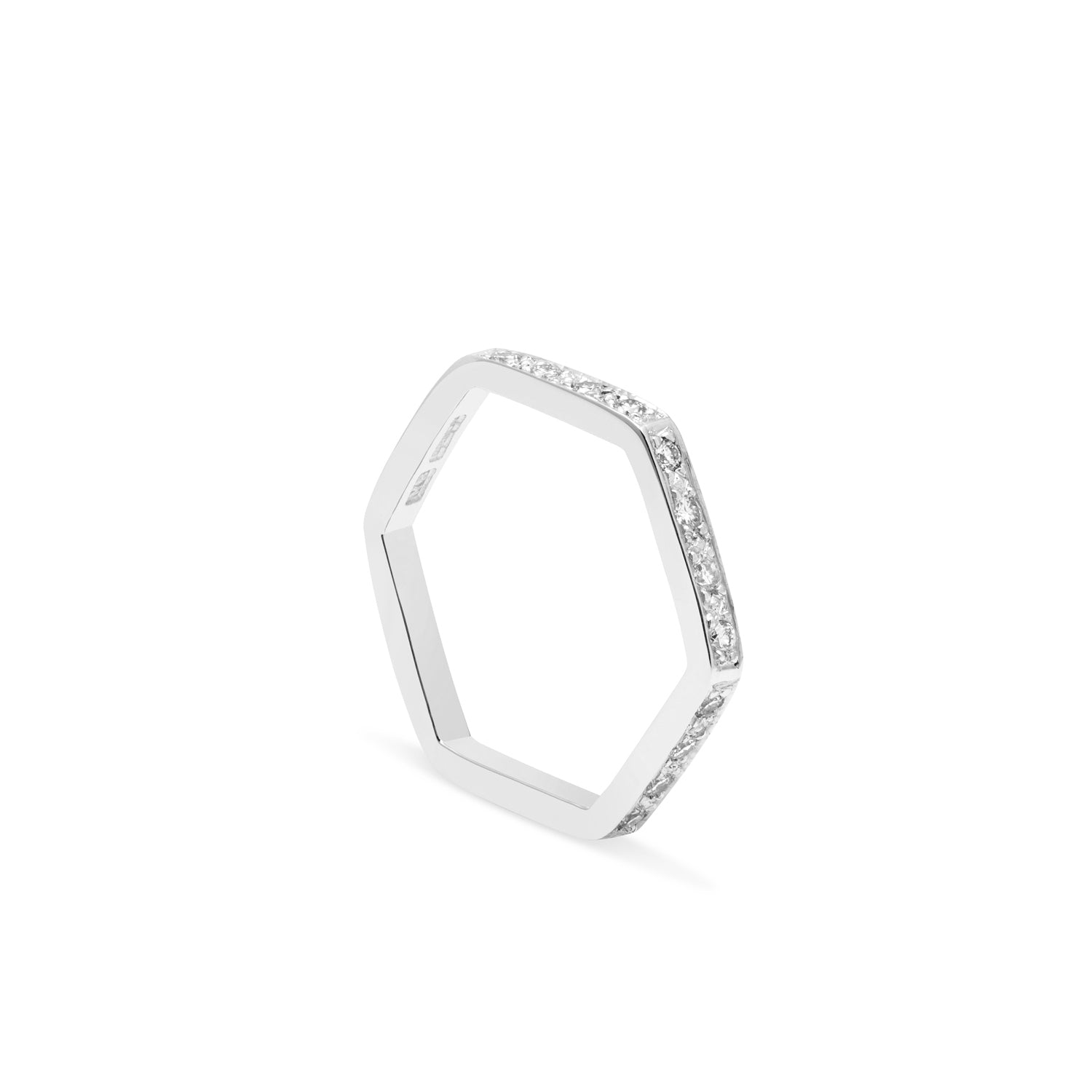 Hexagon Stack of 3 Rings with Diamonds - 9k White Gold