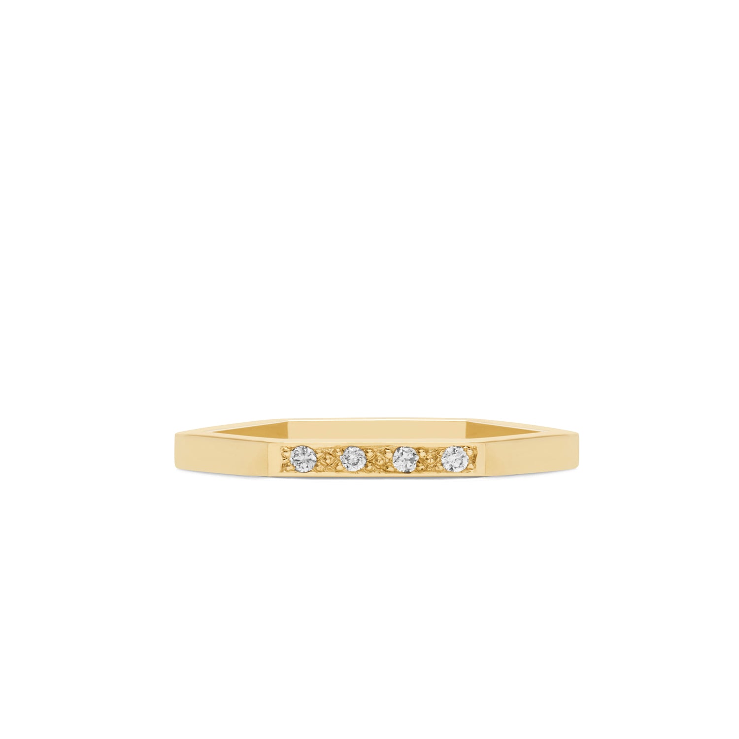 Hexagon Ring with Diamonds / 1 Side - 18k Yellow Gold