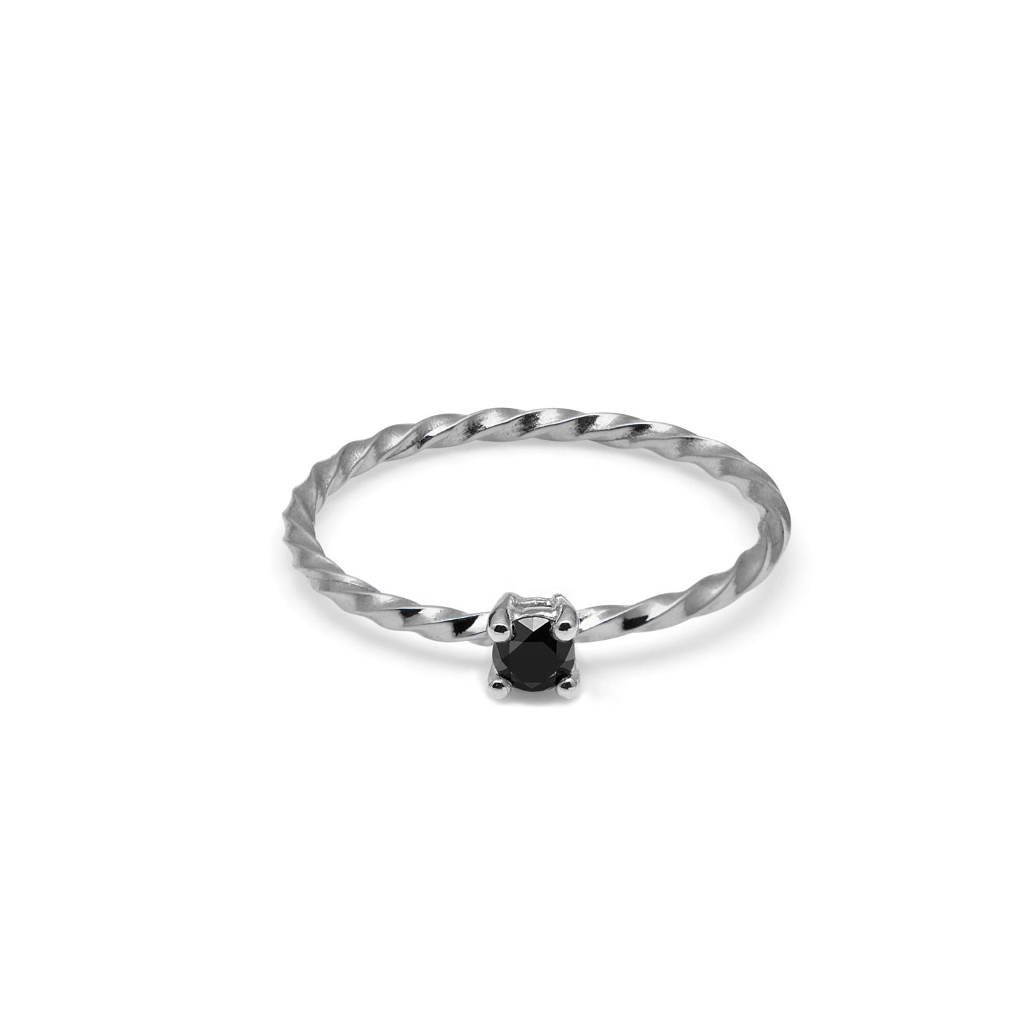 18k White Gold & Black Diamond Twist Solitaire Ring