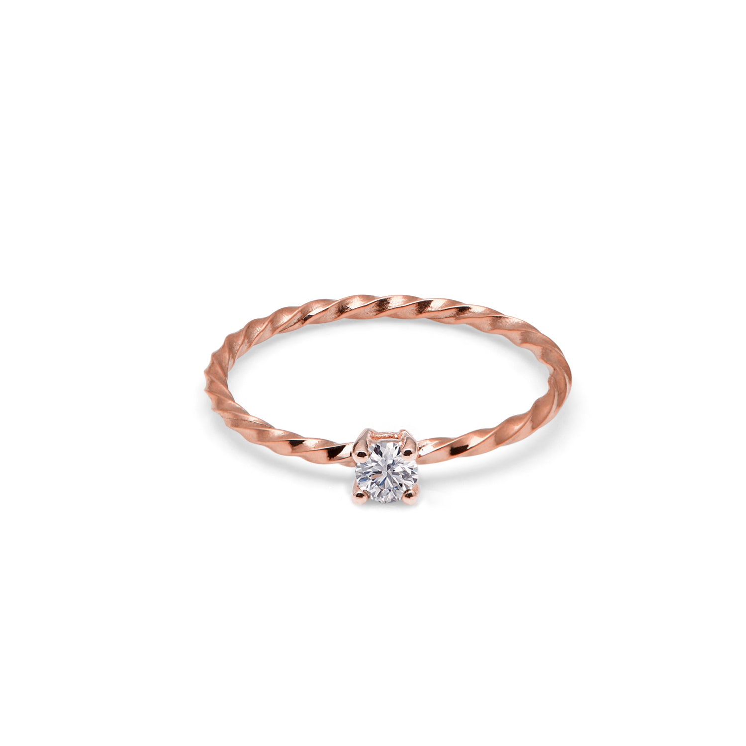 9k Rose Gold & Lab Grown Diamond Twist Solitaire Ring