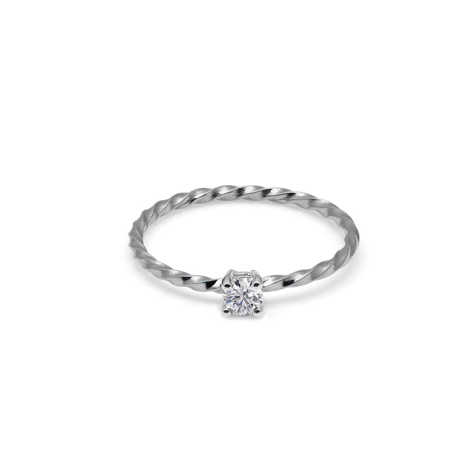 18k White Gold & Natural Diamond Twist Solitaire Ring
