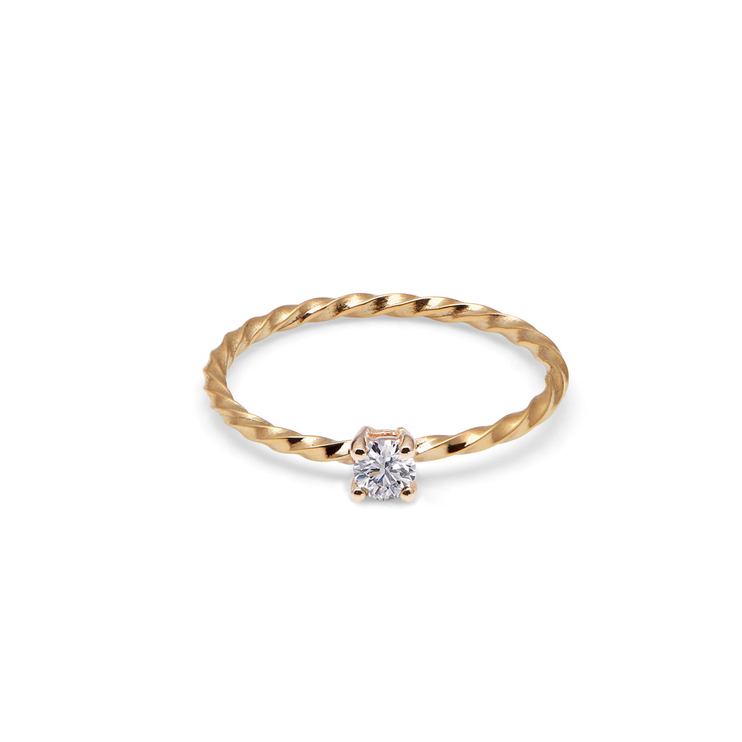9k Yellow Gold & Natural Diamond Twist Solitaire Ring